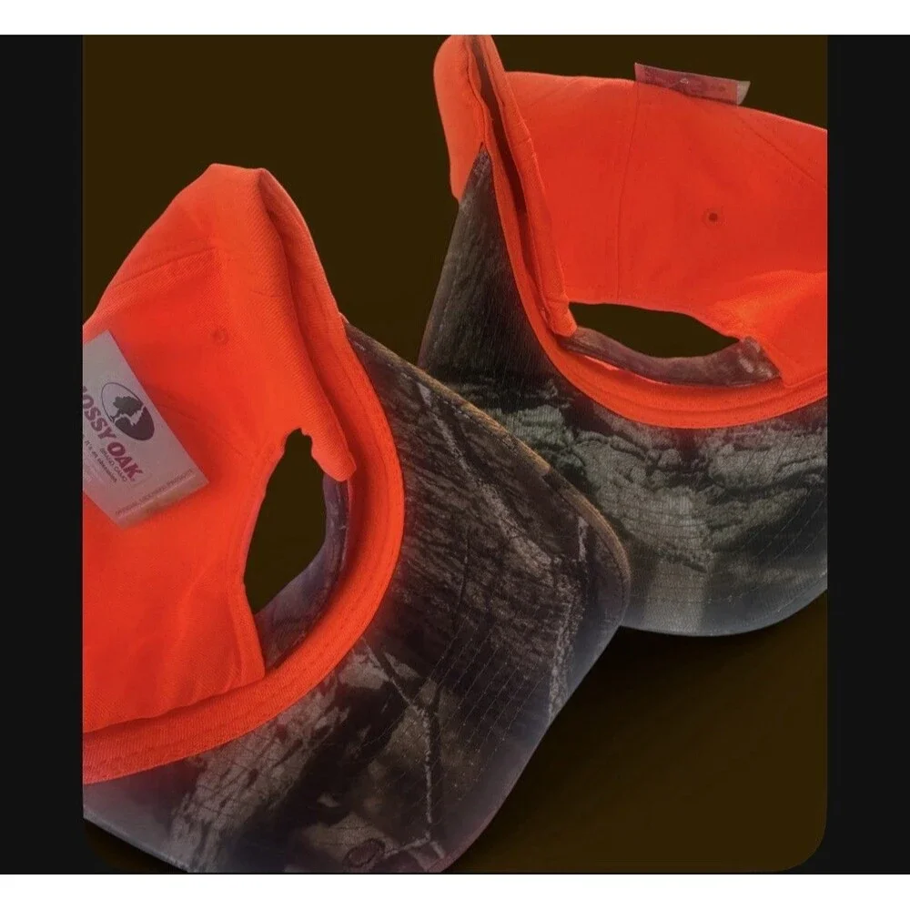 Mossy Oak Blaze Orange Camo Brim Hunting Hat Cap Adjustable NWT Lot of 2